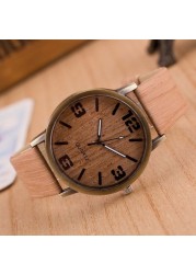 Hot Simulation Wooden Men's Quartz Watches Popular Casual Wooden Color Leather Strap Clock Creative Personality Male Wristwatch