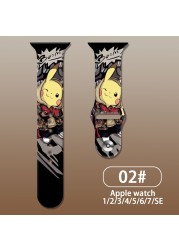 Anime Pokemon Strap for Apple Watch Band 44 40 41 38 42 44 45mm Pikachu Silicone Smart Watch Bracelet iWatch Serie 7 3 4 5 6 SE