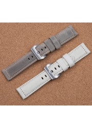 luxury brand watchband gray white retro 24mm vintage italy calf horse leather for panerai strap watch band tang buckle pam441