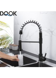 DQOK Matte Black Kitchen Faucet Deck Mounted Mixer Tap 360 Degree Rotation Stream Sprayer Nozzle Kitchen Sink Hot Cold Taps