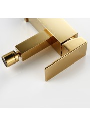 Smesiteli - Solid Brass Bathroom Faucet, Square Style, Polished Gold Finish, Bidet, Single Lever, Water Faucet, Bidet Installation