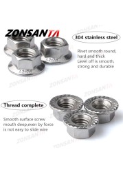 ZONSANTA160pcs حافة سداسية الأشكال المكسرات M3 M4 M5 M6 M8 M10 M12 304 الفولاذ المقاوم للصدأ العالمي Locknuts مجموعة تشكيلة كيت DIN6923