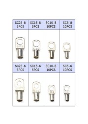 SC Chrome Plated Copper Terminal Kit Car Battery Terminal Ring Insulation Wire Connector Crimped/Welded Cable 60pcs