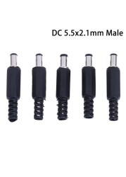 5/10pcs/pack Black DC Power Plug 5.5X2.1mm Soldering Line Black DC Power Male Plug Jack Adapter