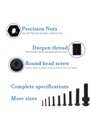 Hex Hexagon Threaded Head Button Head Socket Nut Black Carbon Steel M2 M2.5 M3 M4 M5 M6 M8 Allen Round Head Screw Set Bolt and Nut Set