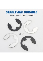 290pcs Alloy Steel E Clip Circuits Washer Assortment External Circles Retaining Ring For Shaft Fastener Shaft Pulley 1.2-15mm