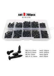 Round Head Wood Screws Set 700 or 2010pcs M1 M1.2 M1.4 M1.7 M2 M3 M4 Black Steel Small Cross