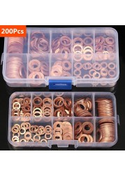 200pcs Copper Washer Gasket Nut and Bolt Flat Ring Set Assortment with Box // M8/M10/M12/M14 for Swamp Sockets