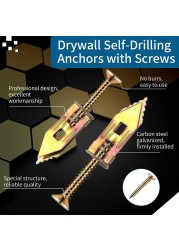 20pcs Self Drilling Screw Drywall Anchors With Expansion Screws Dowels Self Tapping Screw Kits Heavy Duty Metal Wall Anchors 2 Sizes