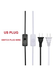 High Quality AC Power Cord 2.4M Switch Plug Cord Two Pin EU US Plug Cable Extension Cord Black and White LED Light Cord