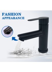 Basin Bathroom Sink Faucet Deck Mounted Hot Cold Water Basin Mixer Taps Matte Black Lavatory Sink Faucet Crane