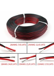 16 18 20 22 24 26 AWG 2 Pins Copper Wire DIY LED Lamp Connector Red and Black Flat Ribbon Cable 300V 80C