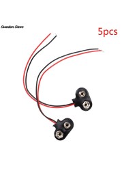 New 5pcs/lot 9V Battery Clips 15cm Black Red Connection Cable Connector Buckle