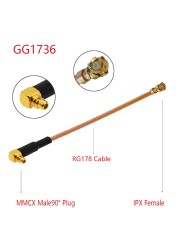 10pcs MMCX/MCX Male to u.FL/IPX/IPEX1/IPEX4 MHF4 Female Jack Pigtail RG178 RF Coaxial Cable 3G Antenna Extension Wire Cord