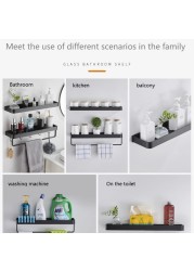 Bathroom Shelf No Drilling Organizer Shower Storage Rack Black Corner Wall Shelves Aluminum Toilet Shampoo Holder