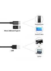 Endoscope Camera 7mm/5.5mm 3 in 1 USB IP67 Waterproof 6 LEDs Borescope Inspection for Windows Macbook PC Android 2/1.5/1M Type-C