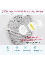 5 Layer KN95 Black Valve Mask ffp2 Respirator Mask Mascarillas FPP2 homology ada Respirator Adult Face Mask FFP2 маск for Women KN95 Filter