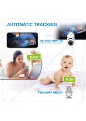 1080P Wireless 360 Rotate Auto Tracking Panoramic Camera Light Bulb WiFi PTZ IP Camera Remote Security Security e27lamp Interface