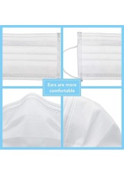 10/50/100/200pcs Disposable Mouth Face Mask Protective 3 Layers Filter Earpiece Non-woven Mouth White mascarillas masque masche