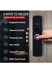 Tuya WiFi Electronic Smart Door Lock with Biometric Fingerprint/Smart Card/Password/Key Unlock/USB Emergency Charge