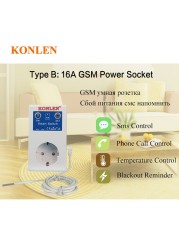 16A GSM SMS Smart Power Socket Outlet Temperature Sensor Controller Smart Plug Relay Switch Home Automation Remote Control