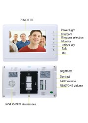 7 بوصة TFT LCD فيديو باب الهاتف البصرية فيديو إنترفون مكبر الصوت نظام اتصال داخلي رصد مقاوم للماء في الهواء الطلق كاميرا تعمل بالأشعة فوق الحمراء