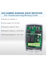 DC 12-24V Garage Door Receiver 433MHz 433.92MHz Gate Transmitter Receiver Rolling Code 2CH Receiver