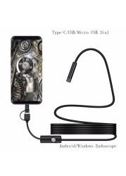 1600 x 1200 USB C Endoscope Camera Waterproof 8mm Lens With White Light 5M Hard Cable Type C Endoscope For Android Windows