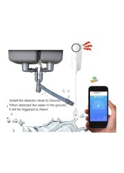 WiFi Wireless Liquid Leak Sensor Water Level Detector Leak Bypass Buzzer Tuya Smart Life APP Push Alarm