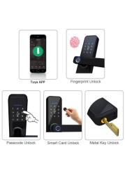 2022 K7 Black Smart Lock Biometric Fingerprint Door Lock Tuya App Remote Unlocking Wireless Keyless Lock Electronic Door Lock