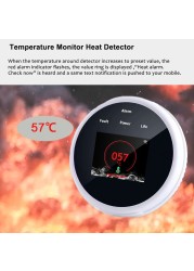 Tuya Smart Poisoning Gas Leak Sensor Fire Warning Alarm Temperature Sensor Thermometer 3-Color LCD Display Focus