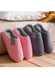 Men Slippers Solid Color Autumn And Winter Home Slippers For Men Warm Indoor Beadroom Slides Men Stripe Cotton Slippers