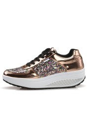 Women Casual Glitter Shoes Mesh Flat Shoes Ladies Sequins Vulcanized Shoes Lace Up Sneakers Outdoor Running Shoes 2021