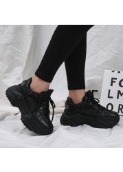 Rimocy Fashion Platform Chunky Sneakers For Women Thick Bottom Black Vulcanize Shoes Woman 2022 Spring Ladies Mesh Sneakers