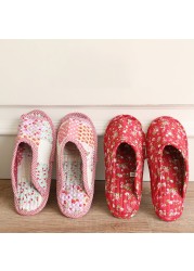 Small floral slippers pastoral fabric soft-soled household cotton slippers warm breathable non-slip light beautiful cotton slippers