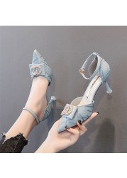 2022 Autumn Spring Women's Pumps New Pointed High Heels Thin Heel Sandals Woman Head Hollow Button Single Shoes