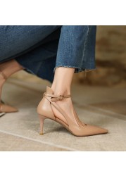 2022 summer/spring women shoes pointed toe thin heel sandals solid high heels elegant cow leather shoes for women party shoes