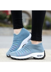 Women Casual Shoes Air Cuvulin Sock Sneakers Increase Walking Shoes Elasticity Slip On Shoes Mesh Breathable Non-slip