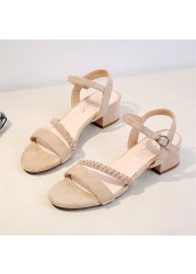 Pofulove Beige Boxes Mid Muffin Women Summer Shoes Female Fashion Open Toe Buckle Casual Sandals Square Heel Women's Shoes 2022