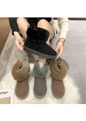 2022 Autumn Winter New Snow Cotton Shoes Cuffs Flat Bottom Short Boots Big Fur Black Warm Velvet Women Boots