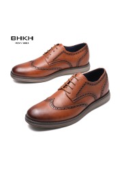 BHKH 2022 Genuine Leather Dress Shoes Comfortable Men Casual Shoes Smart Business Office Work Lace-up Men Shoes