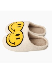 Smiley Face Slippers Winter Women Slippers Fluffy Plush Warm Soft Soled Cotton Shoes Indoor Home Non-slip Bedroom Flat Shoes