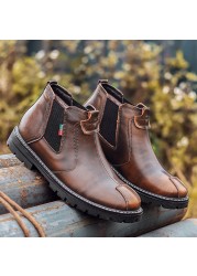 High Quality Men's Leather Chelsea Boots Men's Fashion Rubber Shoesr Non-slip Sole Autumn Casual Shoes Stretch 2021 Spring