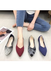 Woman Knit Pointed Shoes 2022 Women's Flat Shoes Ballet Shoes Moccasin Mixed Color Shoes Soft Pregnant Shoes Zapatos De Mujer