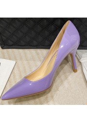 Women Classic Wedding Bridal Shoes Pointed Toe 6cm Thin Pumps High Heel Red Blue White Patent Leather Lady Pumps Big Size O0010