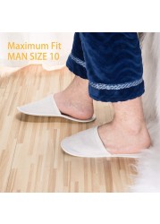 12 Pair Closed Toe Disposable Slippers Women Men Ultra Thin Brushed Plush Non-slip Disposable Slippers For Home Hotel Guest Use