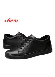 White Genuine Leather Shoes Men Sneakers Man Elevator Shoes Height Increasing Insoles High Heel Shoes 5-6cm Tall Shoes