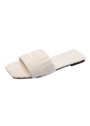 Warm Towel Pattern Slippers 2022 New Women's Embossed Cotton Drag Home All-match Sandals Candy Color Slippers