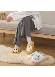 Winter Women Slippers Fluffy Smiley Face Slippers Fur Warm Couple Cotton Shoes Home Indoor Thick-soled Non-slip Floor Shoes 2022