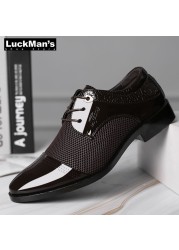 LuckMan Men Dress Shoes Fashion PU Leather Shoes Men Brands Wedding Oxford Shoes For Men Breathable Men Formal Shoes